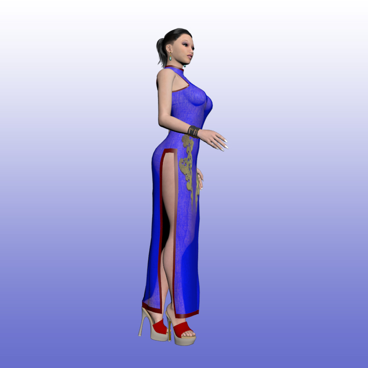 Girl in Blue Cheongsam 3D Model Woman